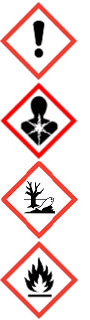 GEFAHR!
 Flüssigkeit und Dampf leicht entzündbar. Kann bei Verschlucken und Eindringen in die Atemwege tödlich sein. Verursacht Hautreizungen. Kann allergische Hautreaktionen verursachen.
 Verursacht schwere Augenreizung. Giftig für Wasserorganismen, mit langfristiger Wirkung.
 Ist ärztlicher Rat erforderlich, Verpackung oder Kennzeichnungsetikett bereithalten. Darf nicht in die Hände von Kindern gelangen. Von Hitze, heißen Oberflächen, Funken, offenen Flammen und anderen Zündquellen fernhalten. Nicht rauchen. Schutzhandschuhe/Augenschutz tragen. 
BEI VERSCHLUCKEN: Sofort GIFTINFORMATIONSZENTRUM/ARZT anrufen. KEIN Erbrechen herbeiführen. 
BEI BERÜHRUNG MIT DER HAUT: Mit viel Wasser und Seife waschen. 
BEI KONTAKT MIT DEN AUGEN: Einige Minuten lang behutsam mit Wasser spülen. Eventuell vorhandene Kontaktlinsen nach Möglichkeit entfernen. Weiter spülen.
 Inhalt/Behälter der Problemabfallentsorgung zuführen.
UFI: 3E20-J0AJ-9003-C20D
